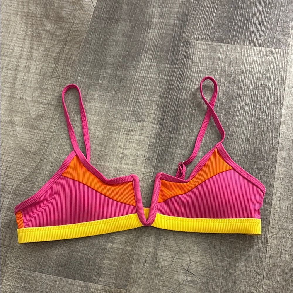 shein pink colorblock bikini top